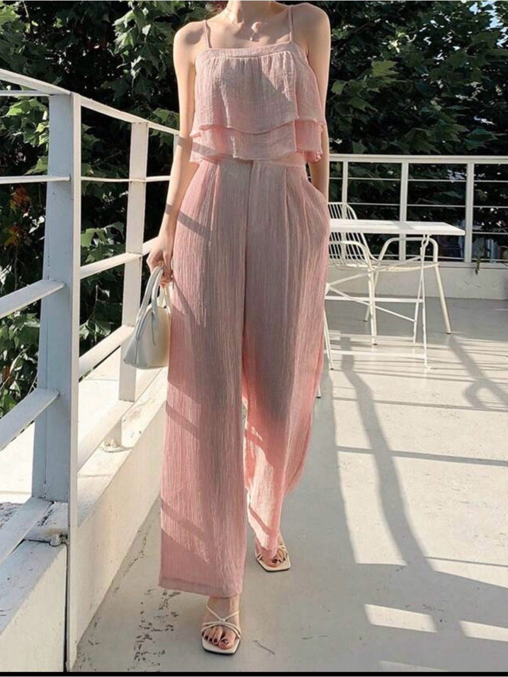 Women’s Pink Wide-Leg Spaghetti Strap Two Piece